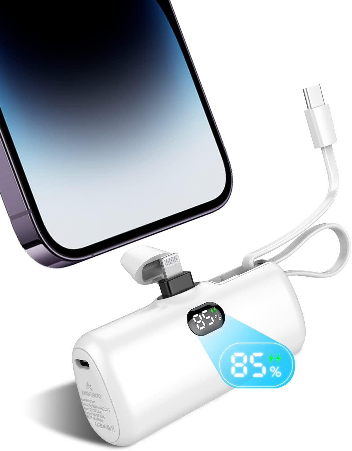 Small Portable Charger, 5000mAh Lightning & USB C Dual Output Power