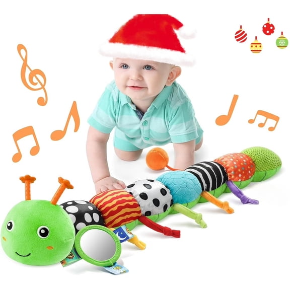 Baby Toys Musical Caterpillar,Infant Toys Stuffed Animals with Ruler Design,Mirror,Pull String&Ring Bell,Baby Boy Toys 6 to 12 Months,Infant 3 4 5 7 8 9 Months Old Baby Toys