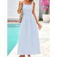 thumbnail image 5 of Women'S 2025 Summer Spaghetti Strap Plaid Square Neck A Line Casual Beach Vacation Long Maxi Dresses Light Blue S, 5 of 7