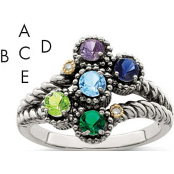 14K/Silver Two-Tone Sterling Silver & 14K Five-Stone And Diamond Mother's Ring Semi-Mount (Size 5) Made In Thailand qmr27/5-5