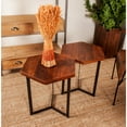 thumbnail image 3 of DecMode 15" x 18" Brown Mango Wood Accent Table with Black Metal Y-Shaped Bases, 3-Pieces, 3 of 8