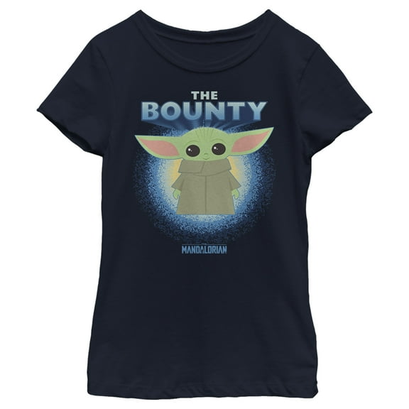 Girl's Star Wars: The Mandalorian The Child The Bounty Fuzzy Halo  Graphic Tee Navy Blue X Small