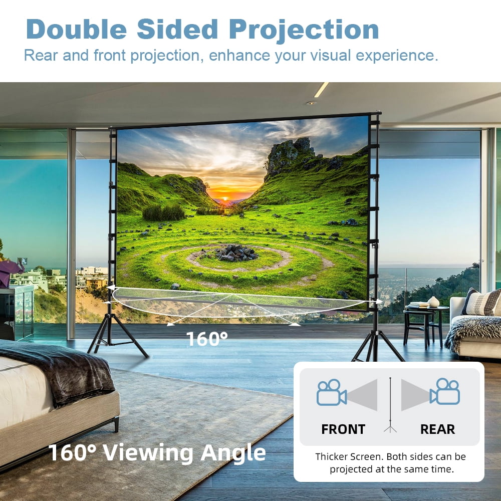 GAINVANE Portable Projector Screen with Stand, 120 inch,16:9 4K HD,Wrinkle Resistant,Indoor Outdoor Home Theater Movie Screens