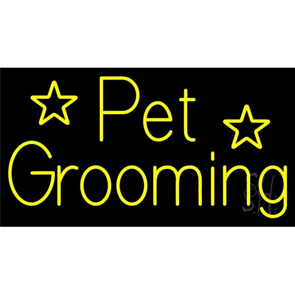 Yellow Pet Grooming LED Neon Sign 20" Tall x 37" Wide - inches Black Square Cut Acrylic Backing, with Dimmer - Premium built indoor Sign for Club, Home décor, Event, Workshop, Storefront.