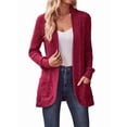 thumbnail image 2 of Cárdigan para Mujer, Suéter de Larga con Abertura Frontal y Bolsillos para Otoño e Invierno. Vino Tinto M, 2 of 9