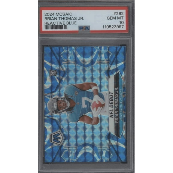Graded 2024 Panini Mosaic Brian Thomas Jr #282 Reactive Blue Rookie RC Football Card PSA 10 Gem Mint
