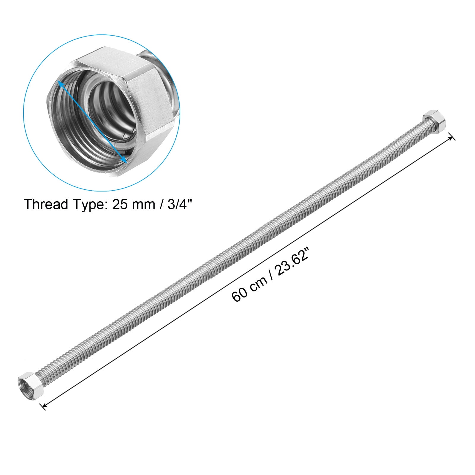 Flexible Stainless Steel Water Heater Hose, 2 Pack 24 Inch Durable Connector Hoses for Female Iron Water Pipes Fitting
