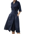 thumbnail image 1 of CHUANK Robe Maxi pour Femmes Économies Liquidation Aubaines Femmes Coton Lin Uni Manches Mi-Longues à Lacets Col à Revers Robe Grande Taille Été Décontractée Longues Robes Robes d'Invitée de Mariage Robe de Plage Fête Na, 1 of 4