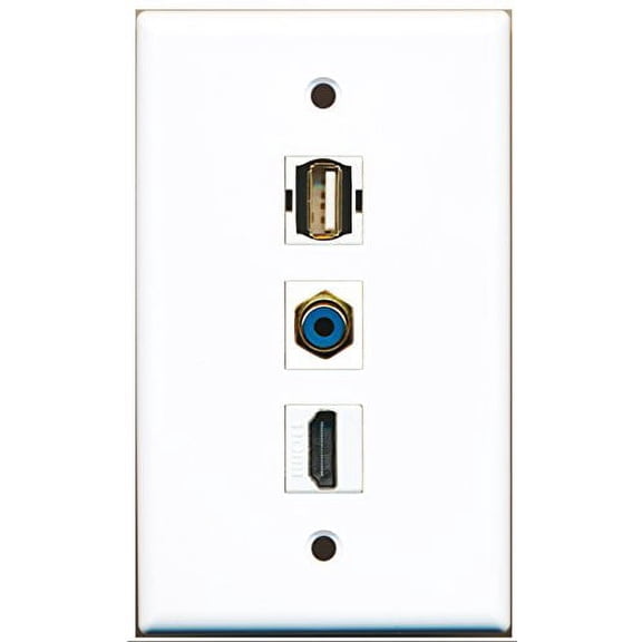 RiteAV - 1 Port HDMI and 1 Port RCA Blue and 1 Port USB A-A Wall Plate