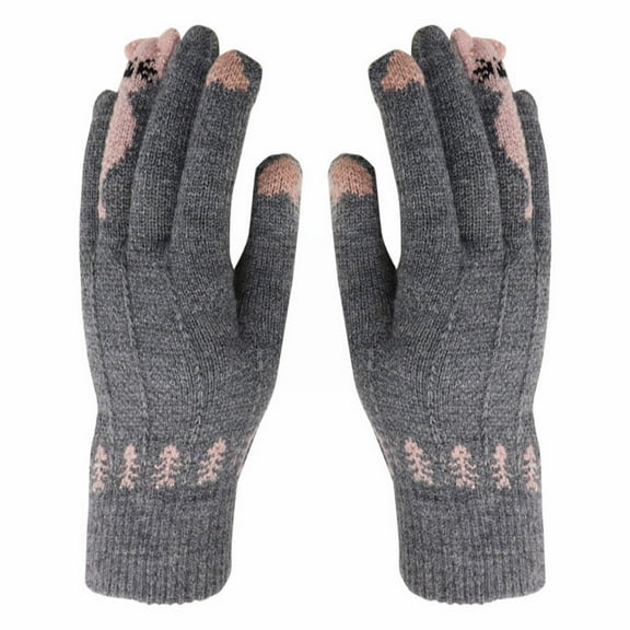 Otqutp Elastic Teen Girls Outdoor Gloves Women's Winter Warm TouchScreen Gloves Thermal Cable Knit Wool Gloves for Cold Weather(Grey,One Size)