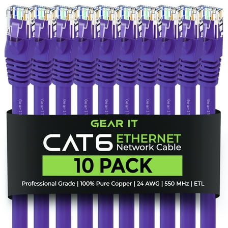GearIT Cat 6 Ethernet Cable 5 ft (10-Pack) - Cat6 Patch Cable, Cat 6 Patch Cable, Cat6 Cable, Cat 6 Cable, Cat6 Ethernet Cable, Network Cable, Internet Cable - Purple 5 Feet