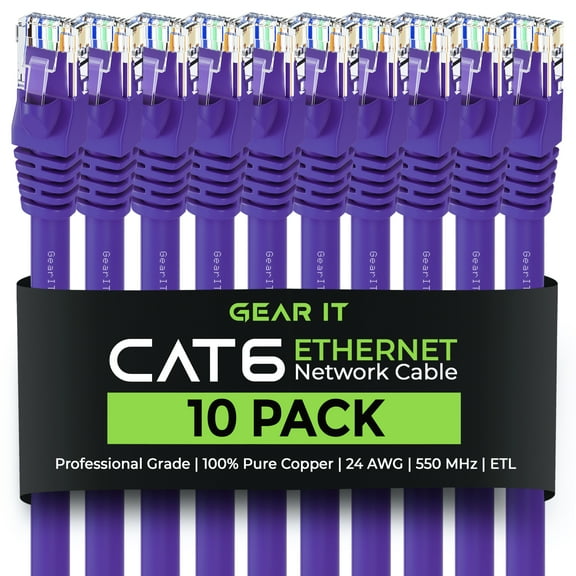 GearIT Cat 6 Ethernet Cable 5 ft (10-Pack) - Cat6 Patch Cable, Cat 6 Patch Cable, Cat6 Cable, Cat 6 Cable, Cat6 Ethernet Cable, Network Cable, Internet Cable - Purple 5 Feet