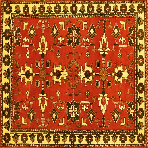Ahgly Company Machine Washable Indoor Square Persian Yellow Traditional Area Rugs, 5' Square
