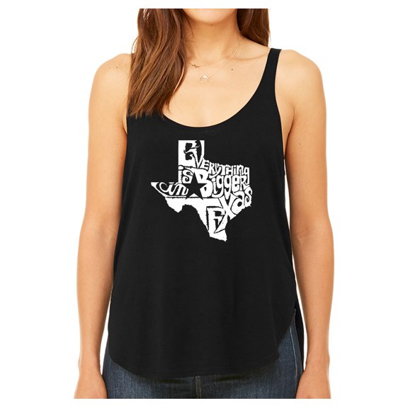 LA Pop Art Women's Premium Word Art Flowy Tank Top - Everything is Bigger in Texas