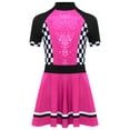 thumbnail image 3 of TiaoBug Kids Girls Racer Fancy Dress Checkerboard Sequins Short Sleeve Leotard Dress Dance Party Summer Wear Hot Pink 10, 3 of 5