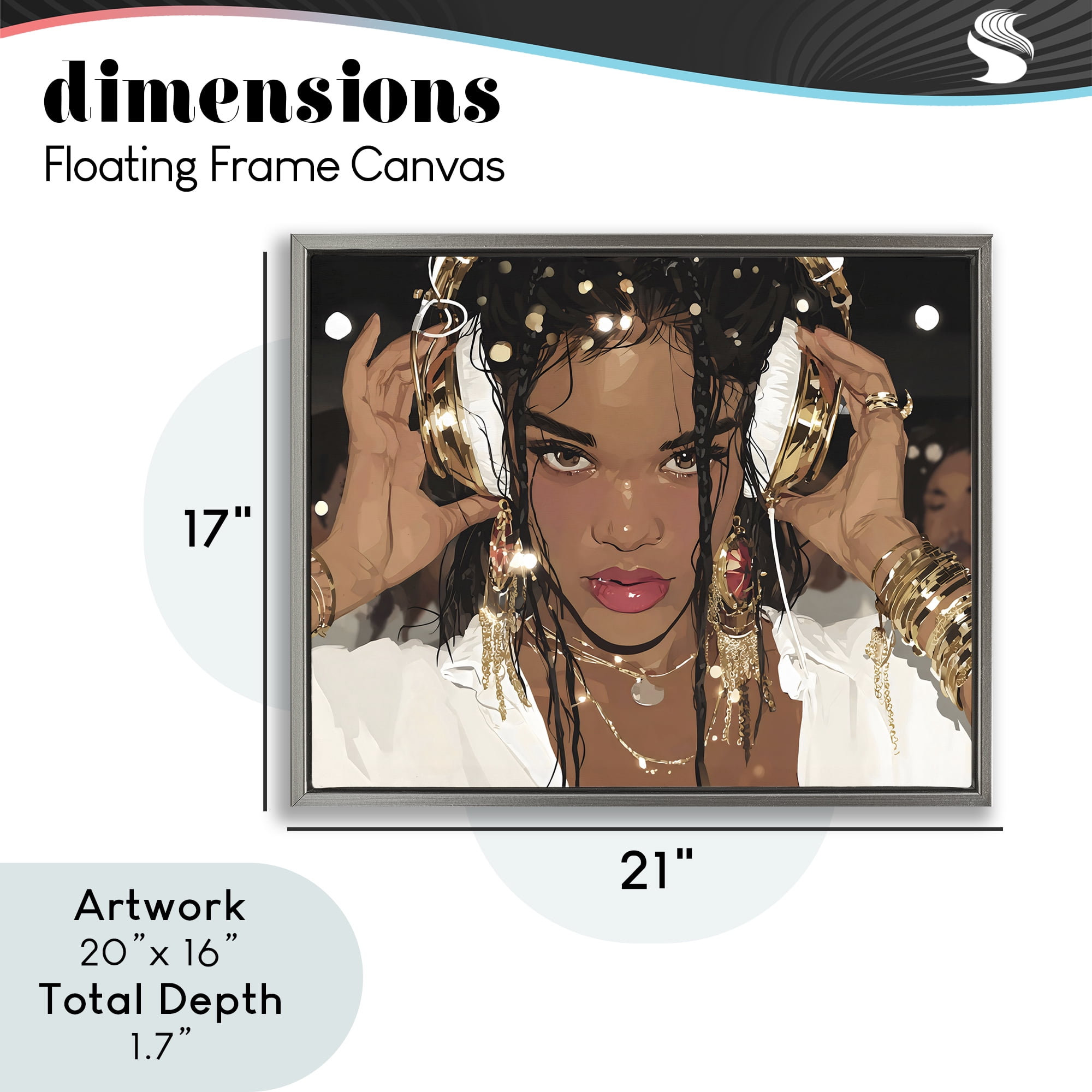 Stupell Industries Gold Headphones Glam Female Gray Framed Floater Canvas Wall Art, design by Franklyn Gregory