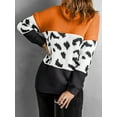thumbnail image 4 of Women's Orange Turtleneck Splicing Chunky Knit Pullover Sweater, 4 of 19