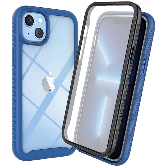 iPhone 14 Case with Built in Screen Protector, Full-Body Shockproof Rubber Hybrid Protection Crystal Clear PC Back Protective Phone Case Cover for iPhone 14,Darkblue