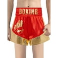 thumbnail image 1 of Xnihocha Unisex Kids Satin Boxing Shorts Metallic Color Block Boxer Kickboxing Muay Thai Training Trunks Red&Gold 6, 1 of 7