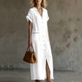 thumbnail image 4 of BRGZLK Womens Shirt Dresses Summer Trendy Solid Color V-Neck Button Down Cardigan Dresses Lightweight Breathable Beach Dress with Pockets White L, 4 of 7