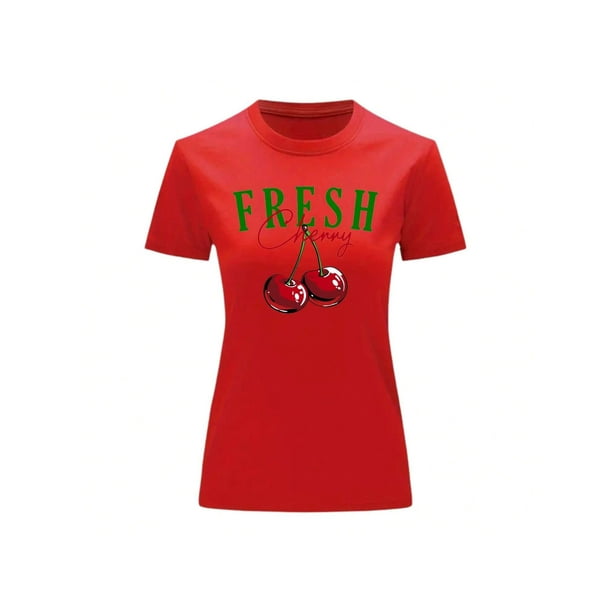 Playera Blusa De Cerezas Fresh Cherry Ropa Para Mujer Ropa Para Dama Color Rojo Talla Grande Marca Emil SaEs