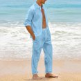 thumbnail image 5 of BinBiL Men 2 Piece Linen Outfit Beach Button Down Shirt Casual Loose Pant Sets Sky Blue M(M), 5 of 8