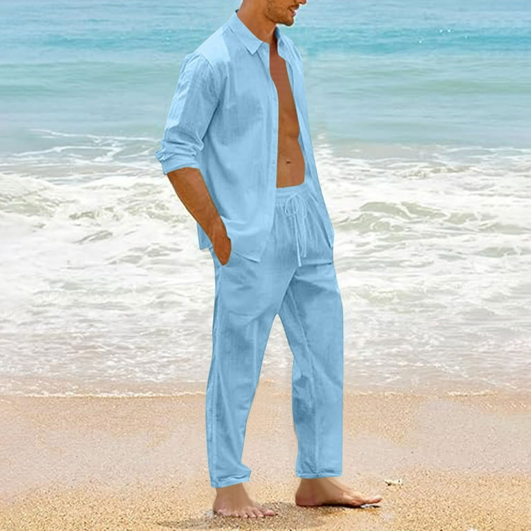 Jinhomg Vacation Outfits for Men 2 Piece Cotton Linen Beachwear Breathable Comfy Short Sleeve Button Down Shirts with Elastic Waist Pants 2025 Fashion Beach Wedding Sets Sky Blue L - Walmart.com Jinhomg Vacation Outfits for Men 2 Piece Cotton Linen Beachwear Breathable Comfy Short Sleeve Button Down Shirts with Elastic Waist Pants 2025 Fashion Beach Wedding Sets Sky Blue L - Walmart.com