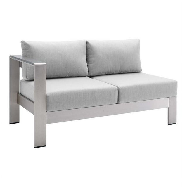 Modway Shore Fabric & Aluminum Outdoor Patio Left Arm Loveseat in Silver & Gray