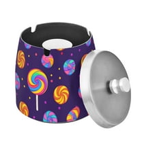 Yayeee Ashtray with Lid for Cigarette Smokeless Stainless Steel Home Ash Holder, Candy Carnival