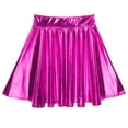 thumbnail image 5 of TiaoBug Women's Glossy Pleated Skater Skirt Shiny Metallic Ruffle Skirts Cocktail Party Dance Clubwear Hot Pink S, 5 of 6