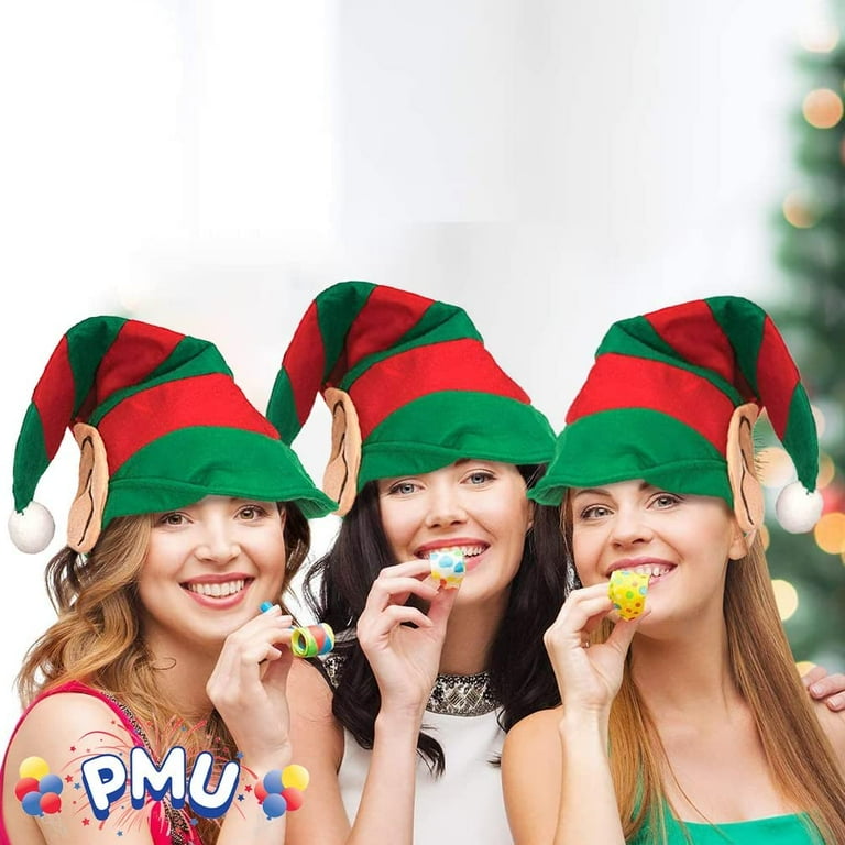 PMU Christmas Magical Elf Hat with Ears Felt Red/Green Stripes