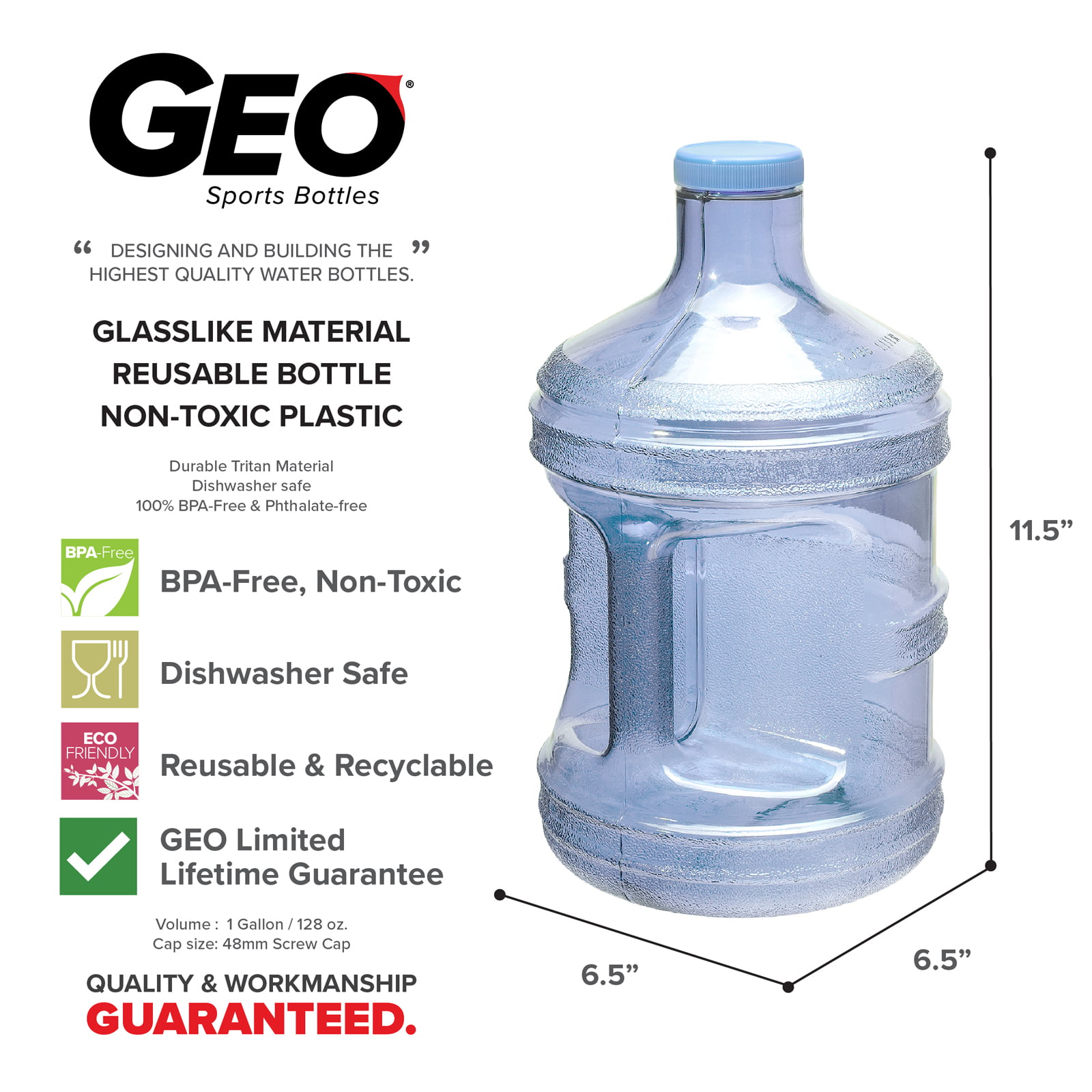 for Your Water 2 Gallon - 7.5 Liter Long Refrigerator Bottle Drinking Water Dispenser w/ Faucet Polycarbonate & FDA Approved - Made in The USA - Blue