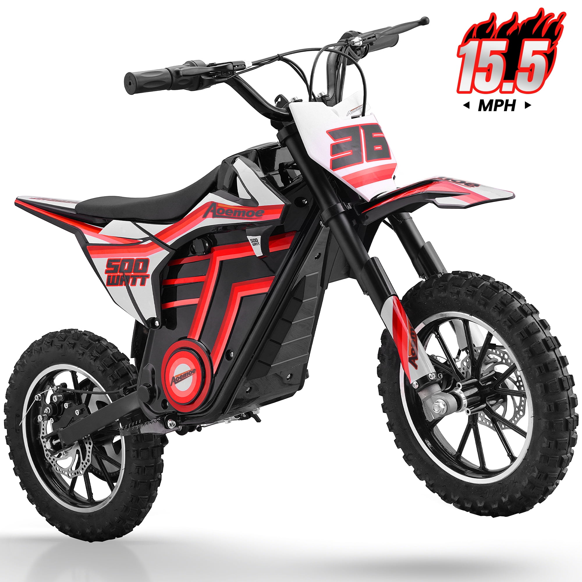 Aoemoe Motorcycle, Motorized Dirt Bikes for kids 8-14, 36V 500W – 15 MPH Top Speed, Dual Suspension, Red