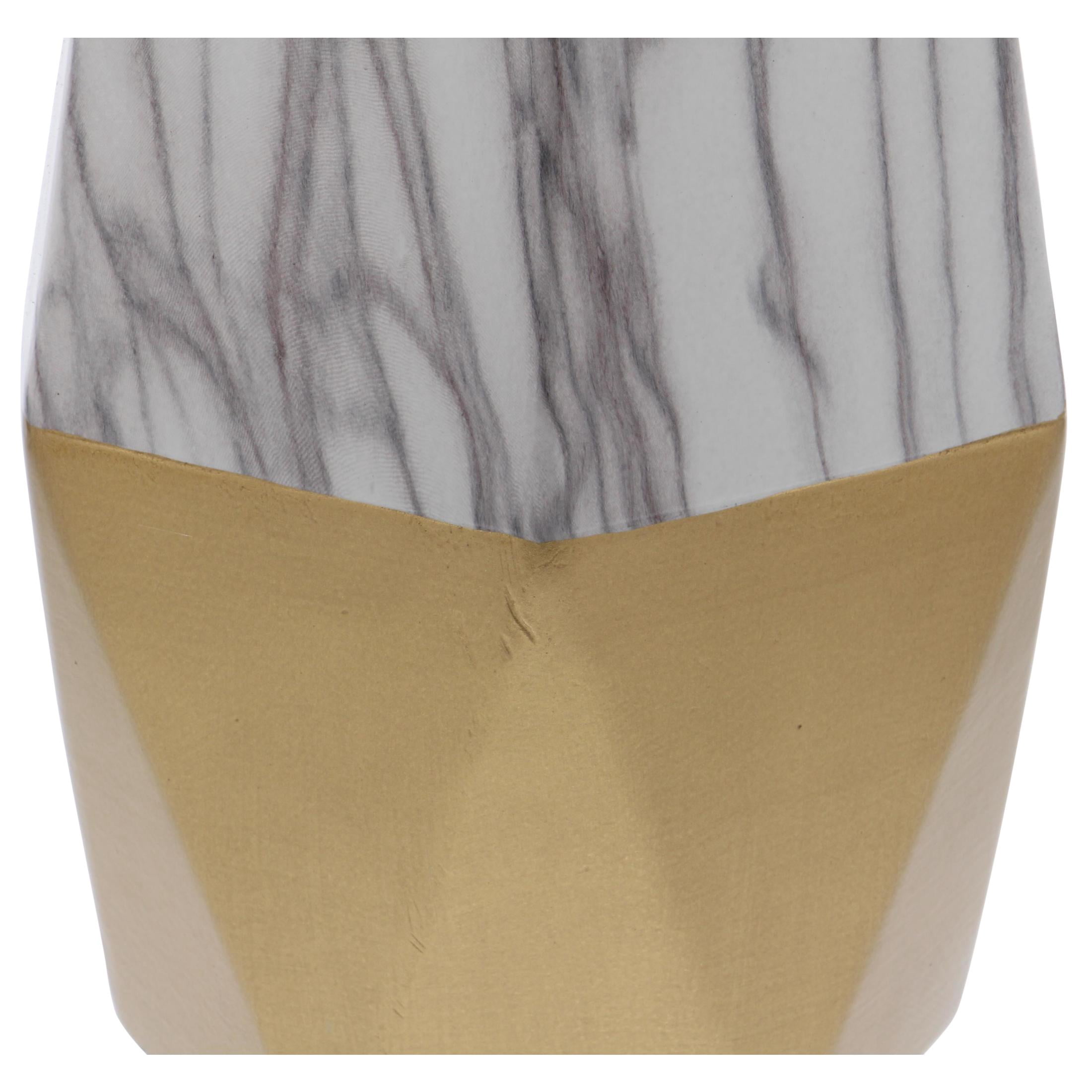 CosmoLiving by Cosmopolitan 14" Faux Marble Gold Ceramic Vase with Gold Base
