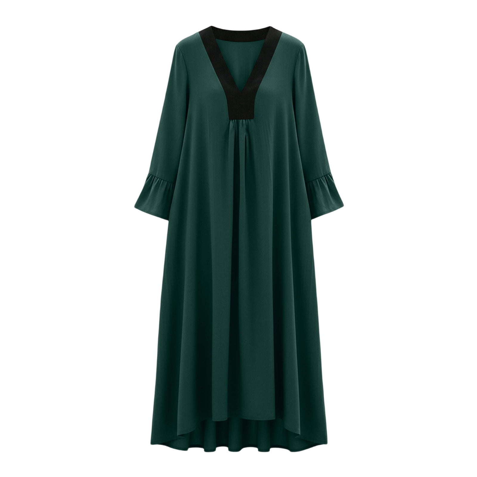 LVHAOGJOB Dresses for Women with Pockets Cotton Linen Summer Maxi Dress Long Plus Size V Neck Mujers Sundress Print