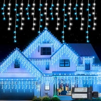ThrottleT -300L LED Icicle Lights,Blue White Window Curtain Lights,8 Modes with 30V Plug in for Wedding, Party, Bedroom, Home,Garden,Outdoor,Indoor Wall,Christmas Decorations,Connectable(Blue White)