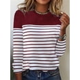 thumbnail image 4 of Tops de manga larga a rayas de contraste de Color para mujer, camiseta suelta informal cómoda, camisetas elegantes de cuello redondo para mujer, otoño, 4 of 5