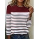 thumbnail image 3 of Tops de manga larga a rayas de contraste de Color para mujer, camiseta suelta informal cómoda, camisetas elegantes de cuello redondo para mujer, otoño, 3 of 4