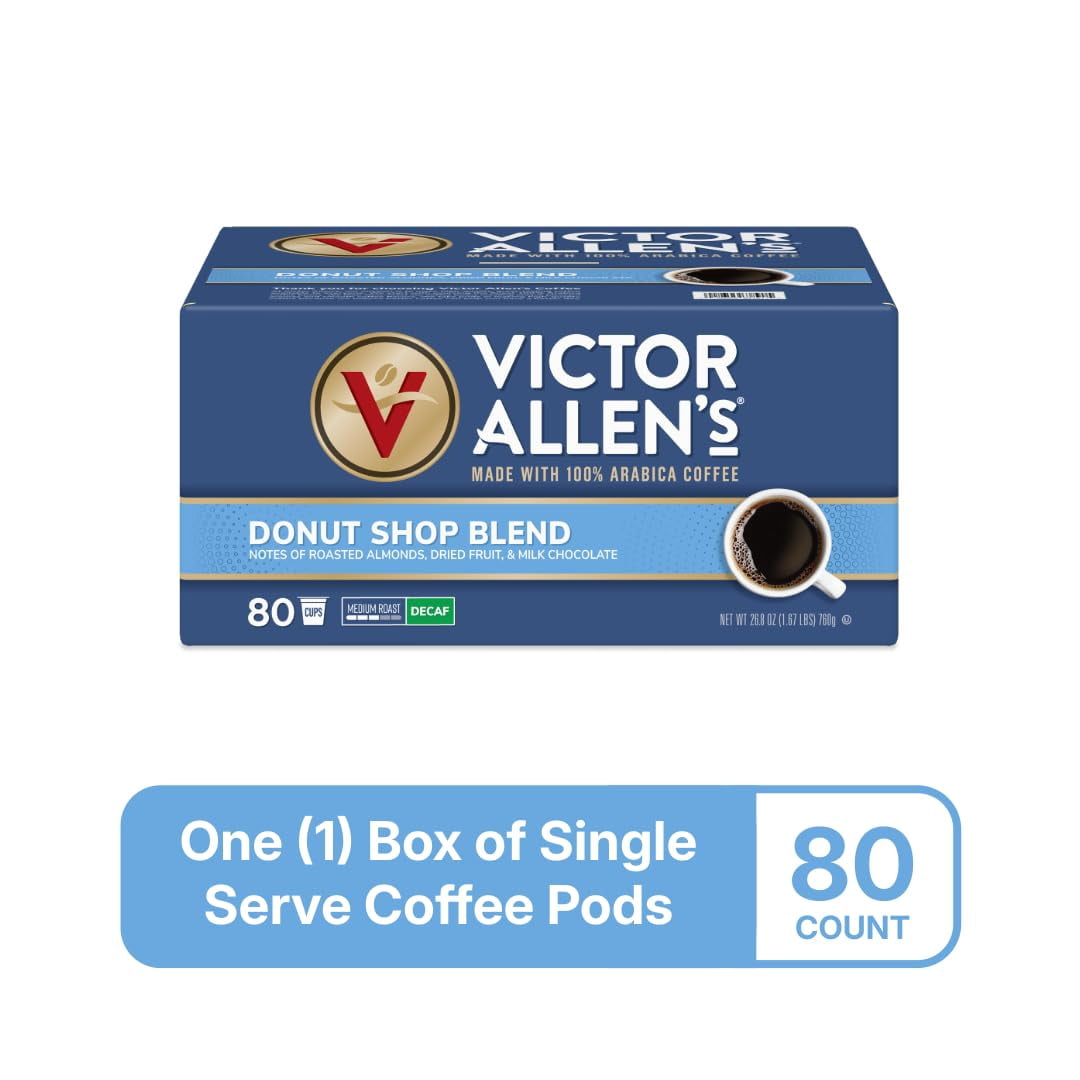 Victor Allen's Coffee Decaf Donut Shop Blend, Medium Roast, 80 Count, Single Serve Coffee Pods for Keurig K-Cup Brewers