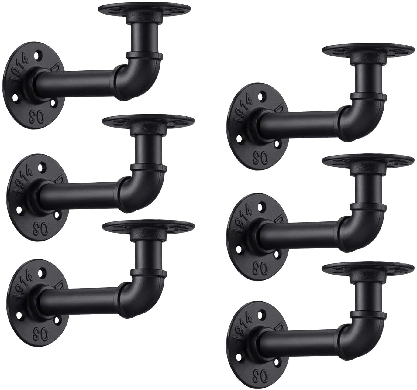 6 Pack Industrial DIY Pipe Shelf Brackets Vintage Black Iron Wall Mount ...