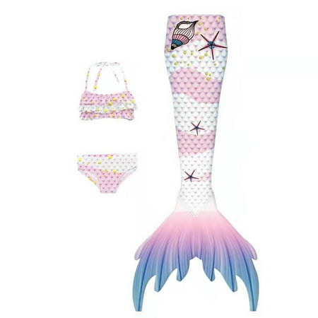 Toimothcn Swimsuit For Girls Sleeveless Casual Colorful Fish Scale Printed 3 Piece Tail Bikini Set Quickly Dry Cover Up Swimwear 6-7 Years