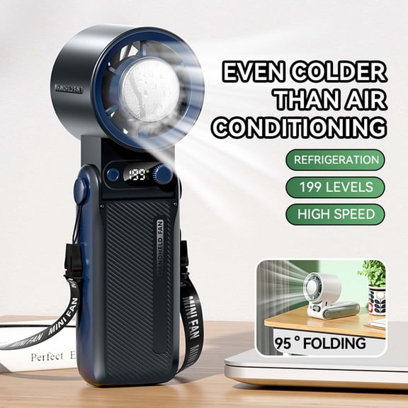 Handheld Fan with Ice Cooler, Rechargeable 6000mAh Battery, 199 Wind Speeds, Portable Cooling Fan with LED Display, 3-in-1 Personal Fan for Travel, Work, and Outdoors Black