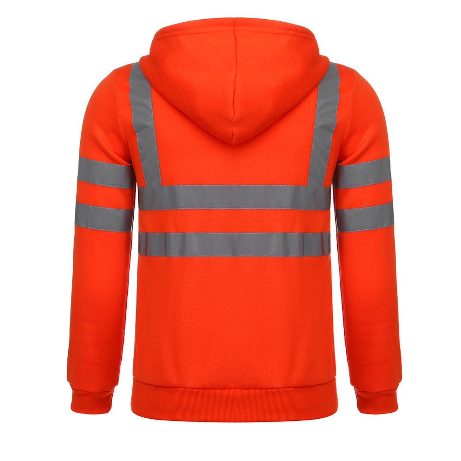 CFLVAEK High Visibility Safety Sweatshirt for Men Big and Tall Safety Hoodies Class 3 Reflective Zip Up Hooded Sweatshirts with Pockets Orange L