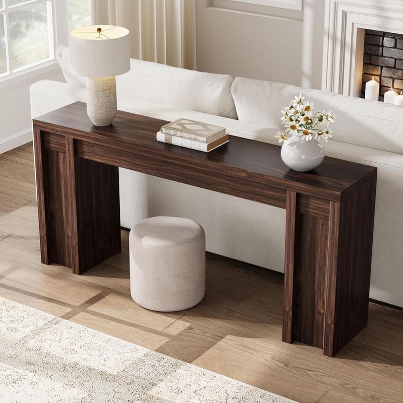 Console Table with 2 Drawers and Shelves, 70-Inch Extra Long Sofa Table for Living Room, Farmhouse Entryway Table with Storage, Narrow Hallway Accent Furniture, Cherry Wood Finish