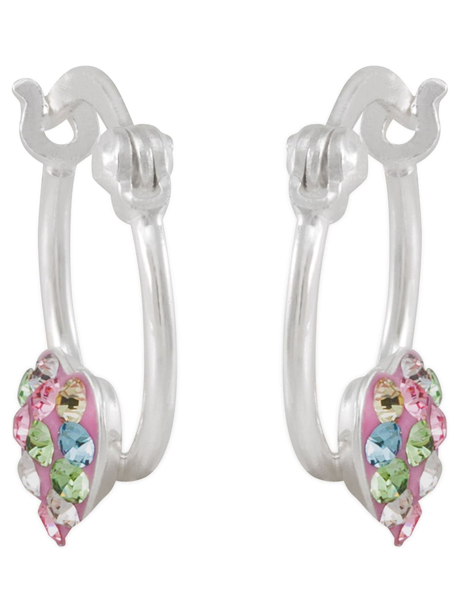 Brilliance Fine Girl’s/Tween Sterling Silver Crystal Heart Hoop Earrings