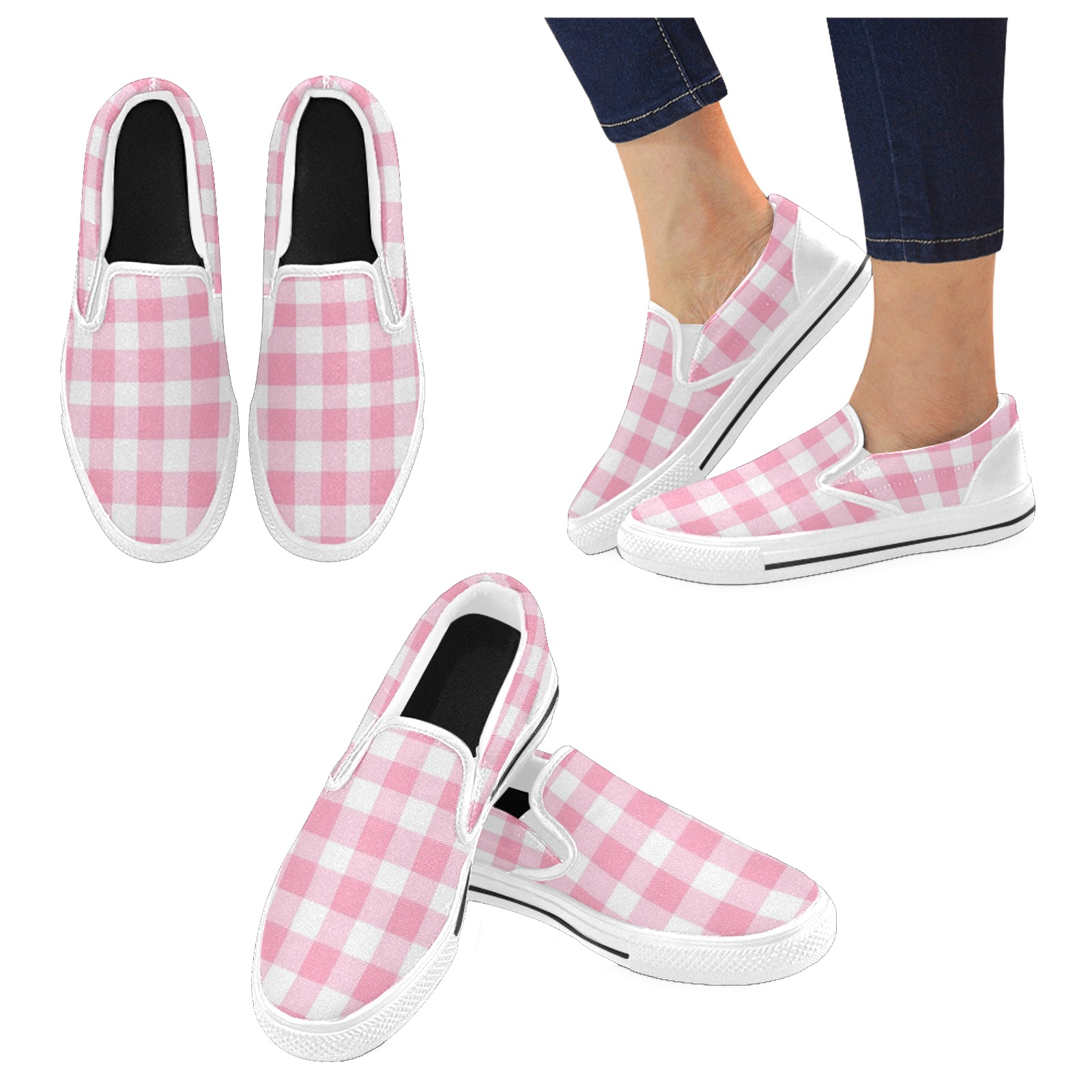 Mens Slip On Shoes Colorful Gingham=10 Women's Fashion Art Casual ...