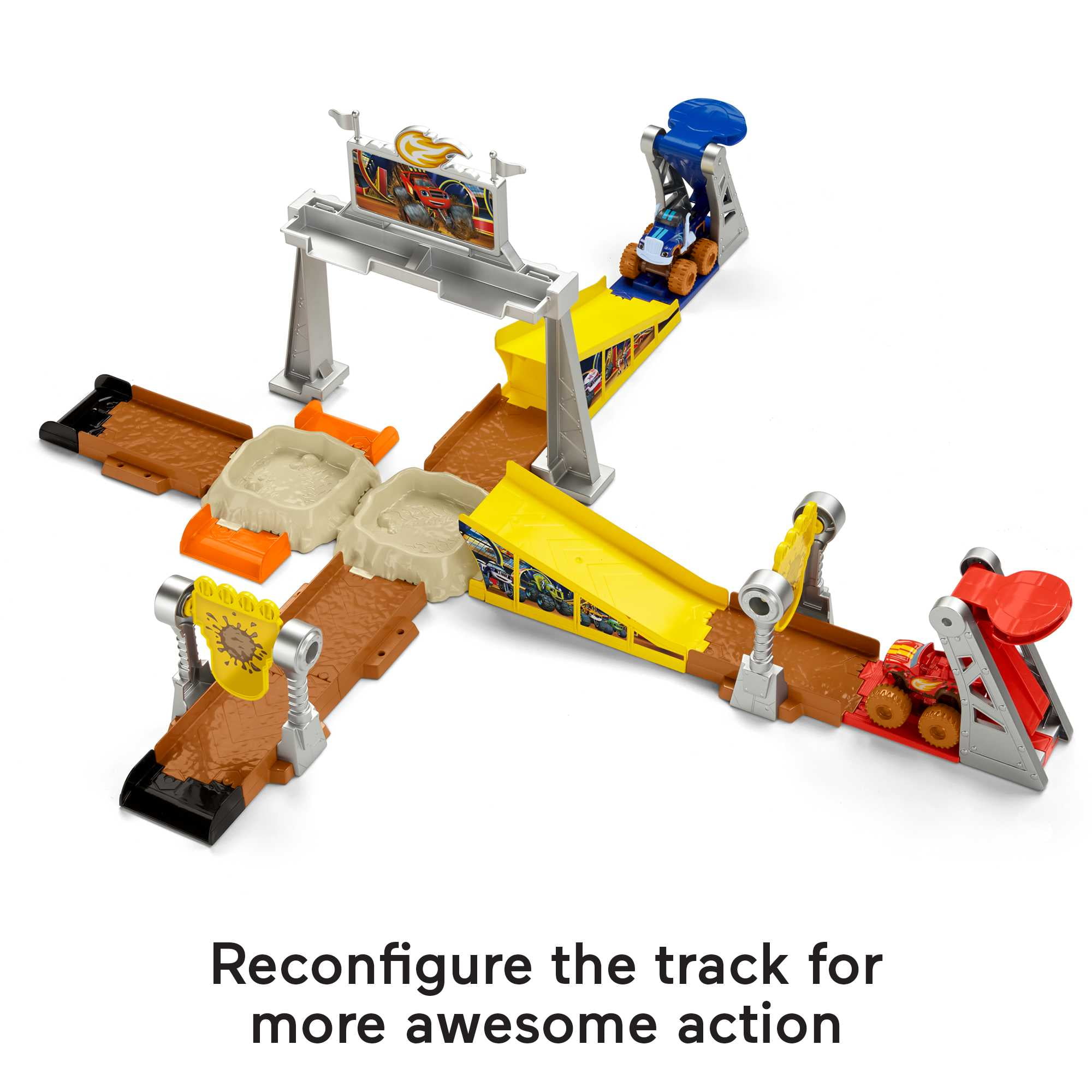 Fisher-Price Blaze and the Monster Machines Mud Pit Race Track Playset with 2 Toy Trucks & Slime