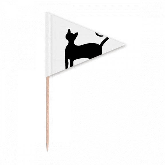 Black Cat Mewing Elegant Animal Outline Toothpick Triangle Cupcake Toppers Flag