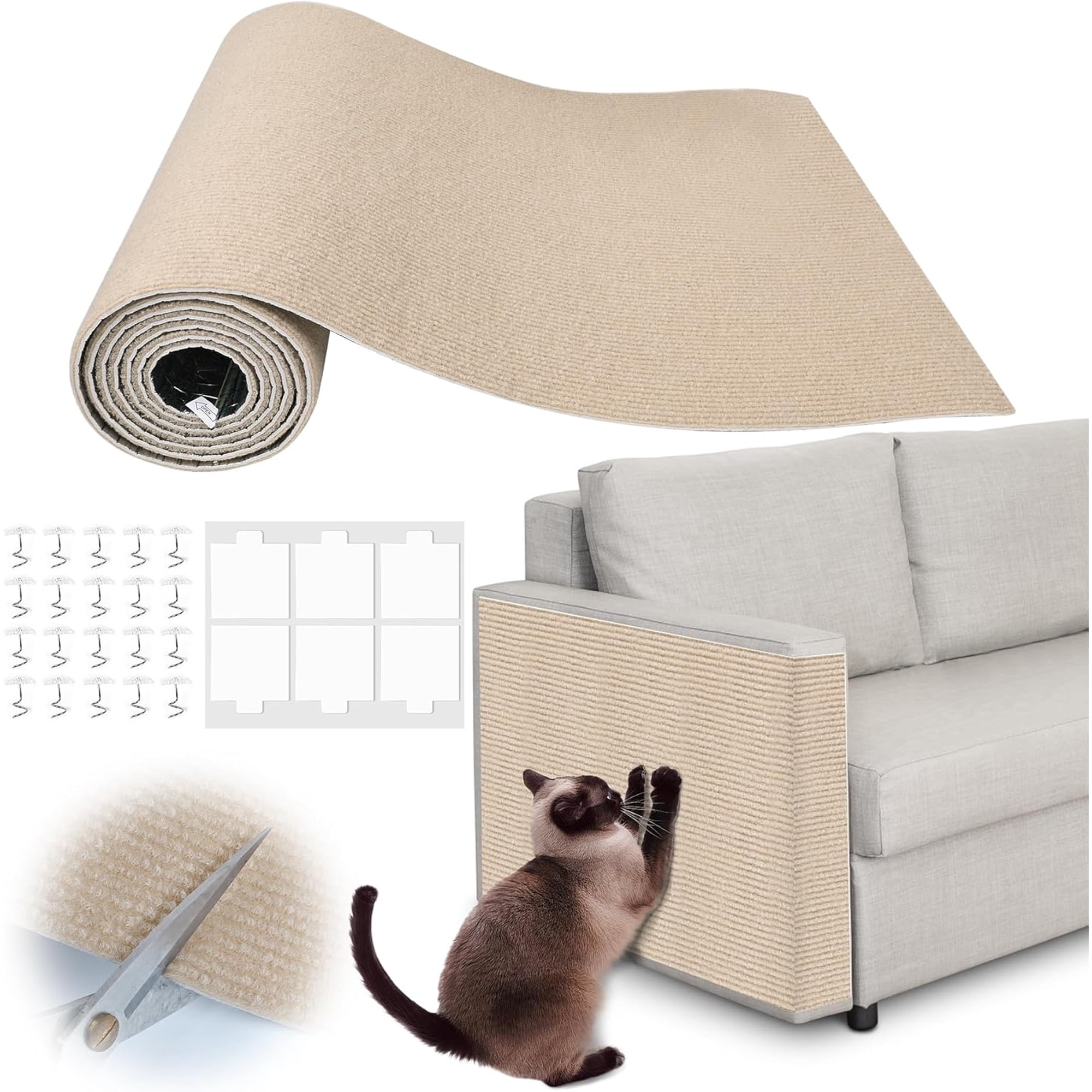 Cat Scratching Pad - 78.7 x 15.8 Trimmable Self-Adhesive Cats Claws Scratch Furniture Protector DIY Cat Climbing Couch Protector for Scratch Post Cat Tree Replacement Indoor (Khaki)