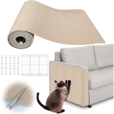 Cat Scratching Pad - 78.7 x 15.8 Trimmable Self-Adhesive Cats Claws Scratch Furniture Protector DIY Cat Climbing Couch Protector for Scratch Post Cat Tree Replacement Indoor (Khaki)